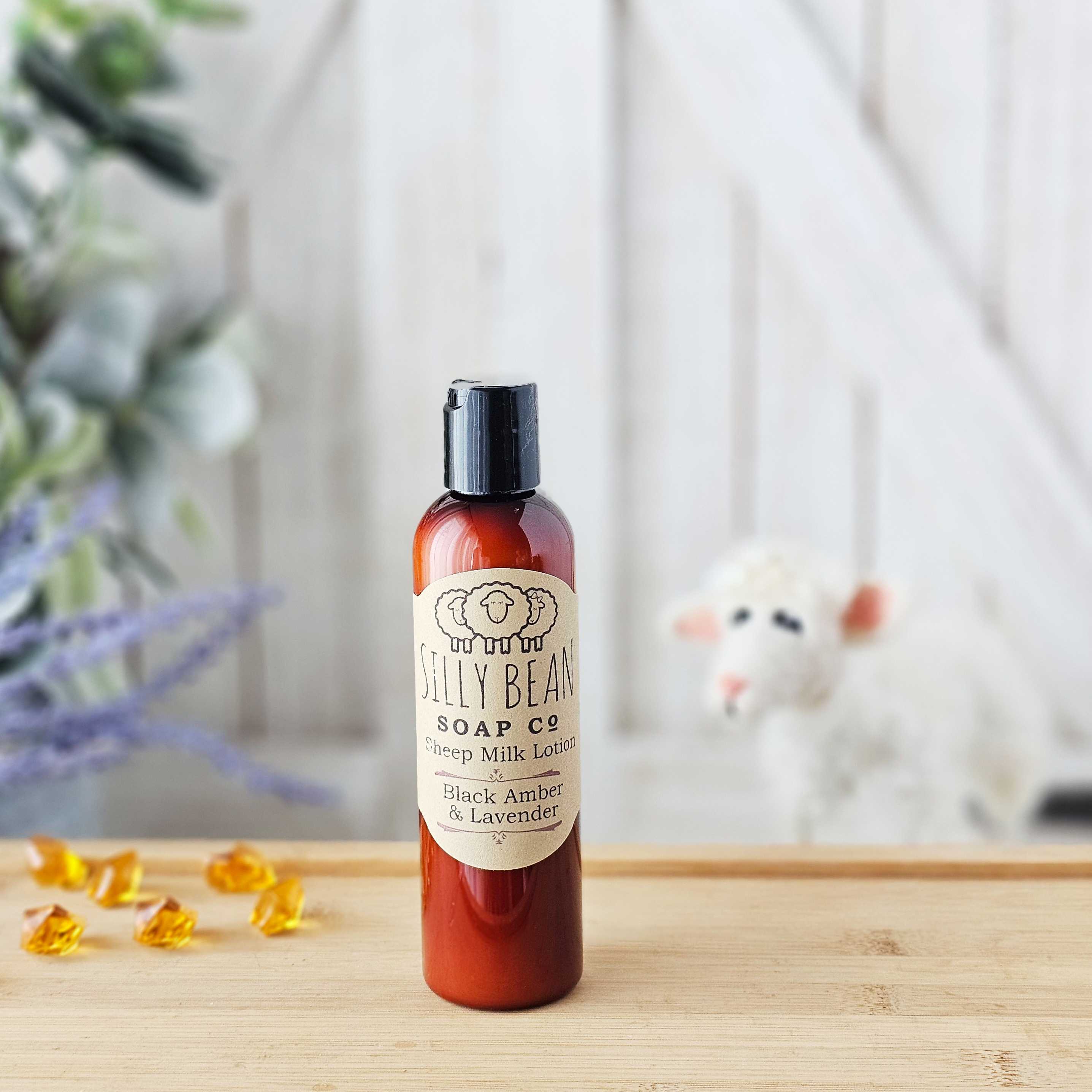 Black amber and lavender sheep lotion