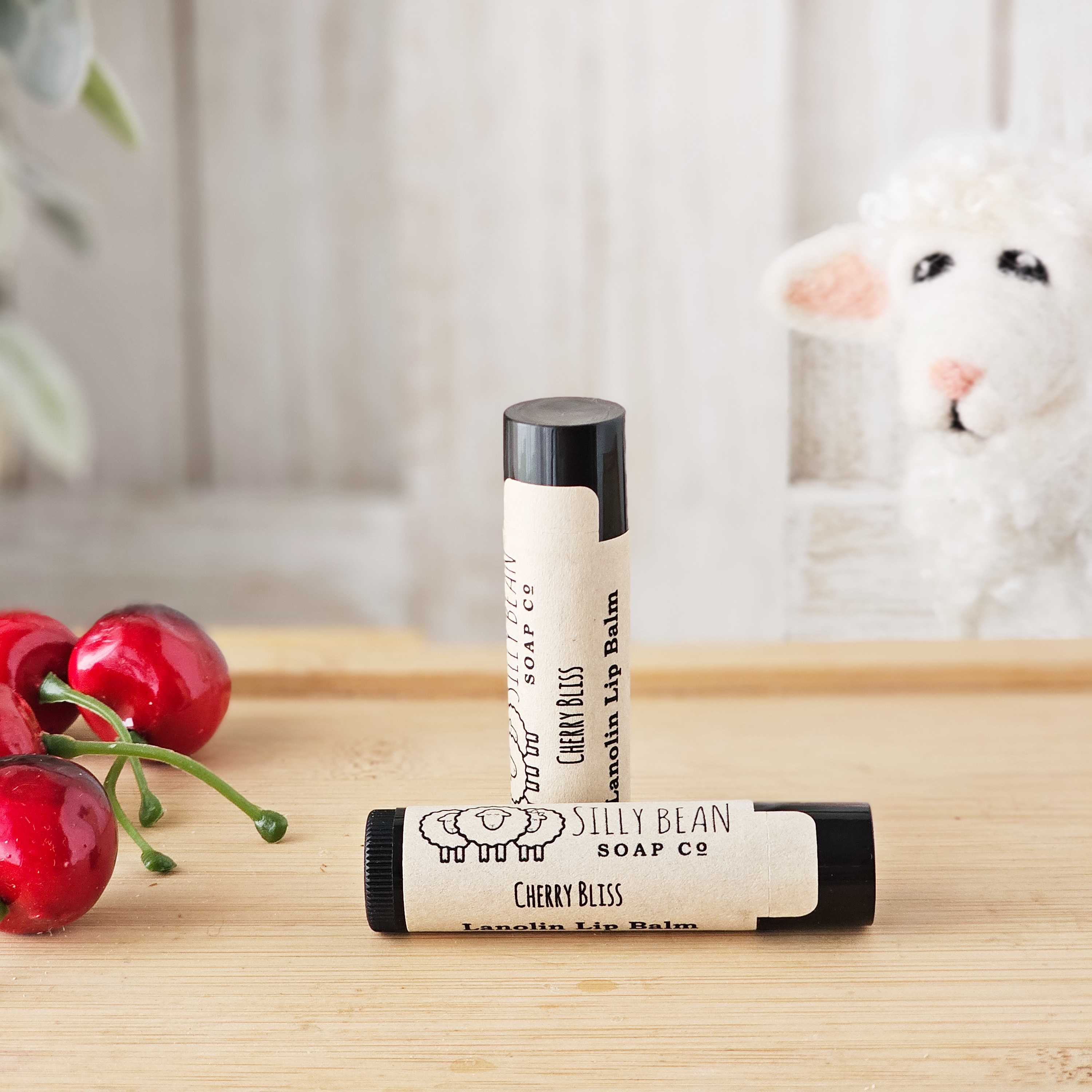 cherry bliss lip balm made with sheep milk