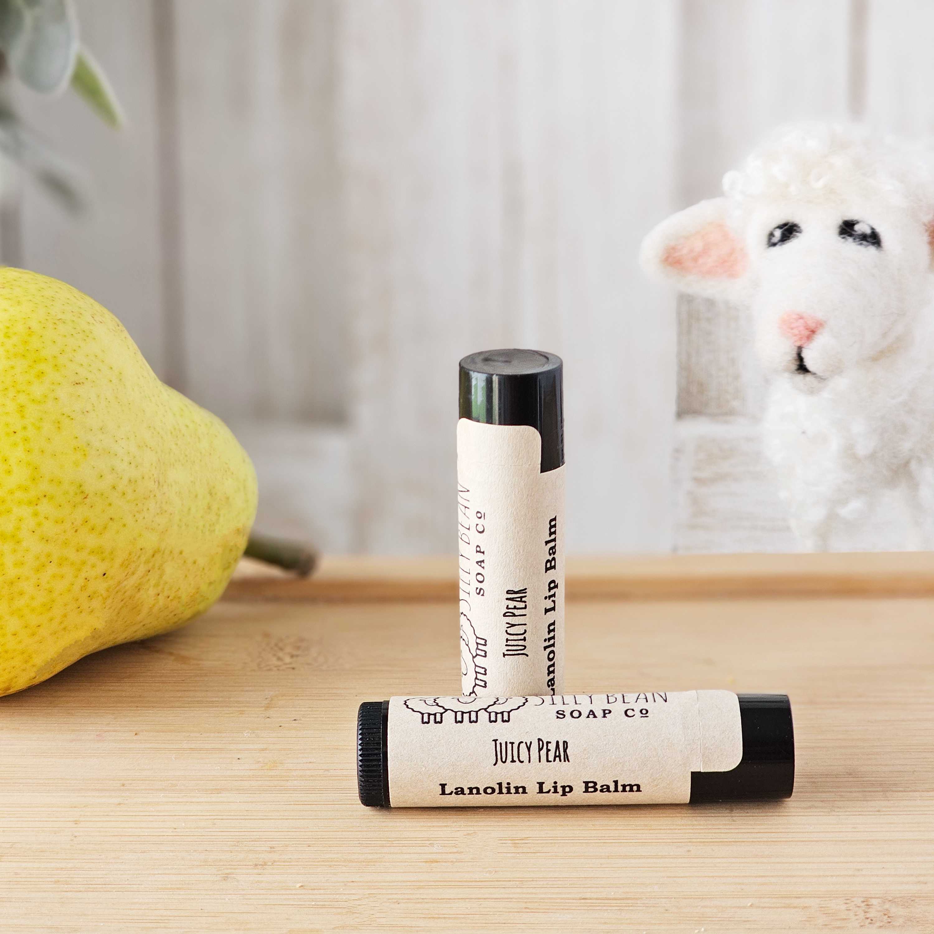 juicy pear lip balm made with sheep milk