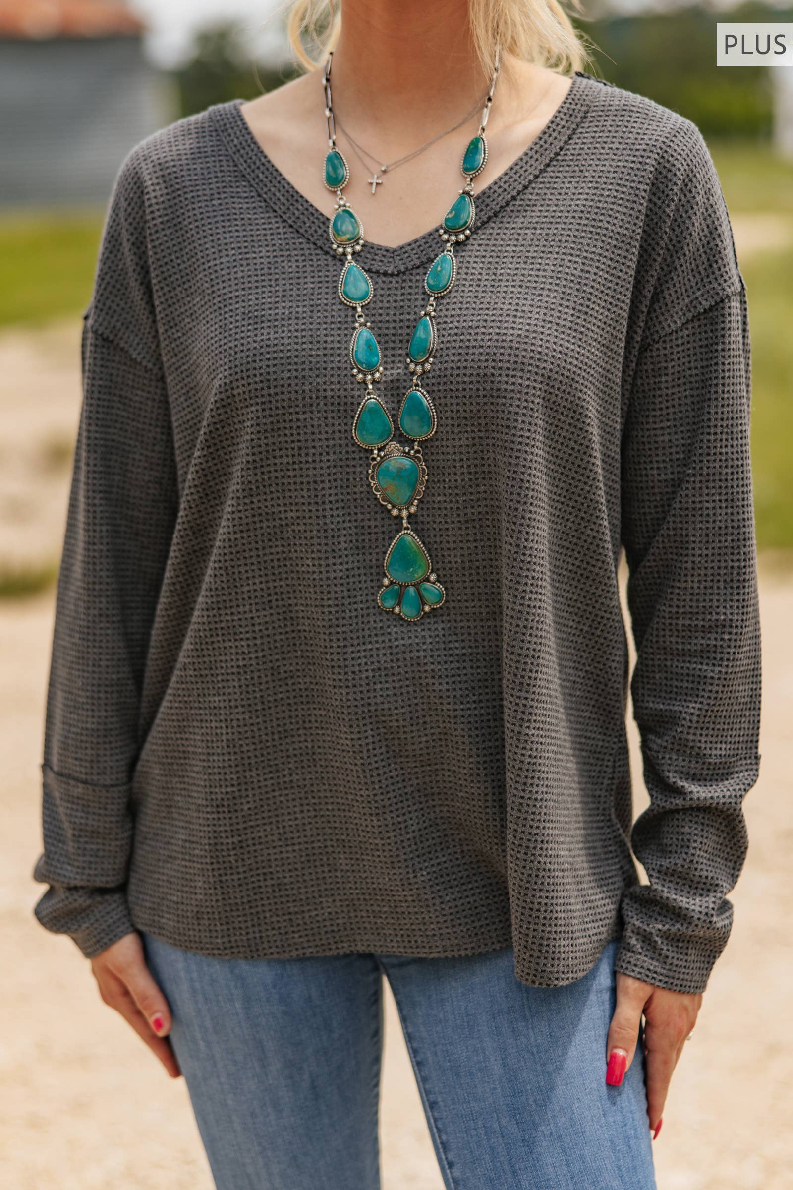 PLUS SIZE V Neck Thermal Top