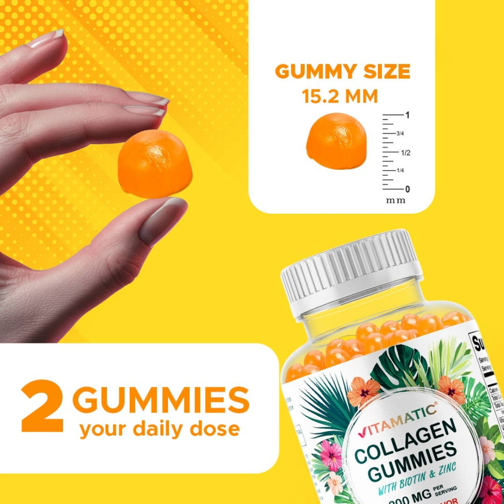 Vitamatic Hydrolyzed Collagen Gummies| Zinc and Biotin| 60ct