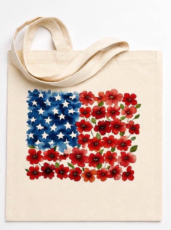 Floral Flag Canvas Tote for Moms, Coworkers, Friends