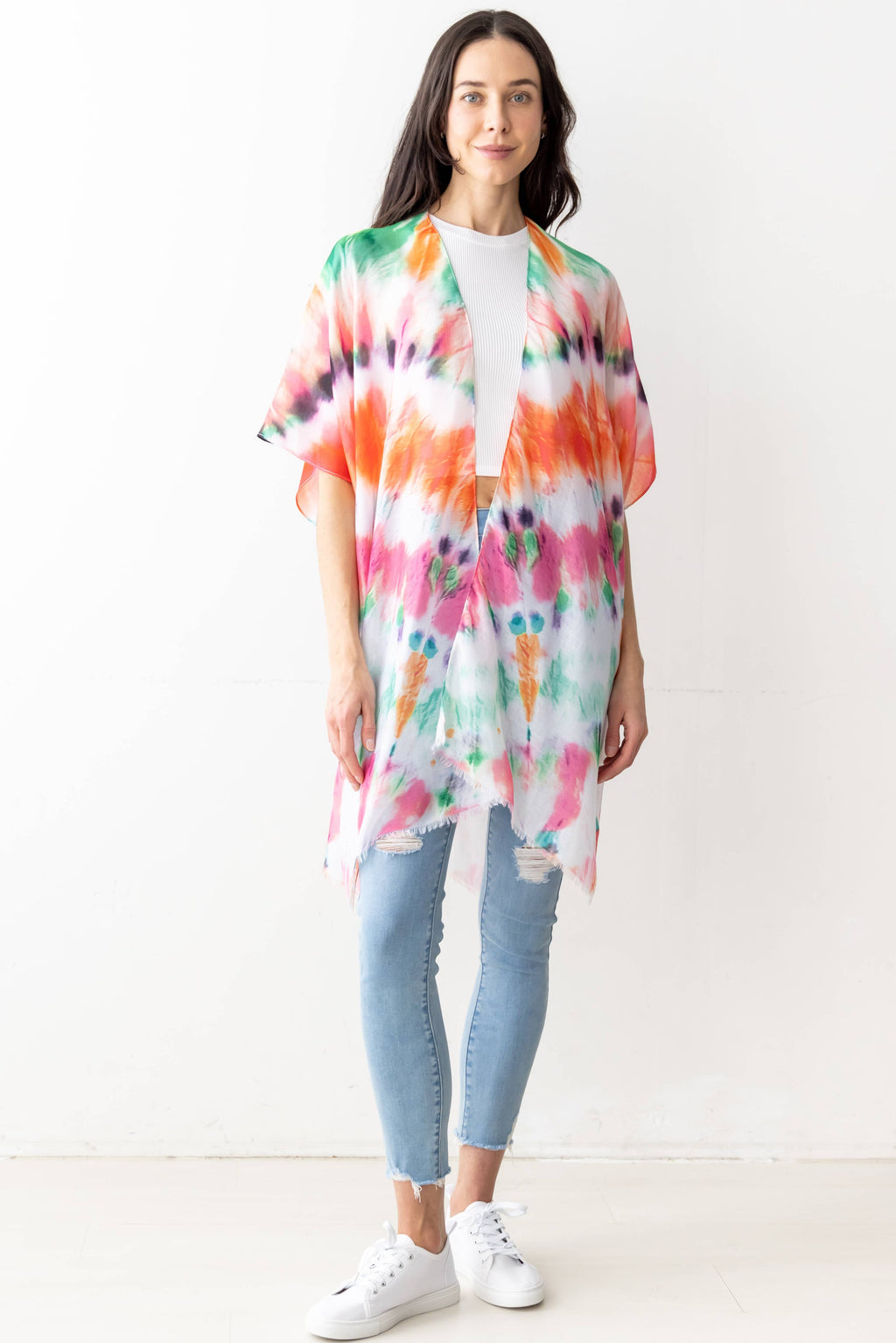 Abstract Tie Dye Print Kimono