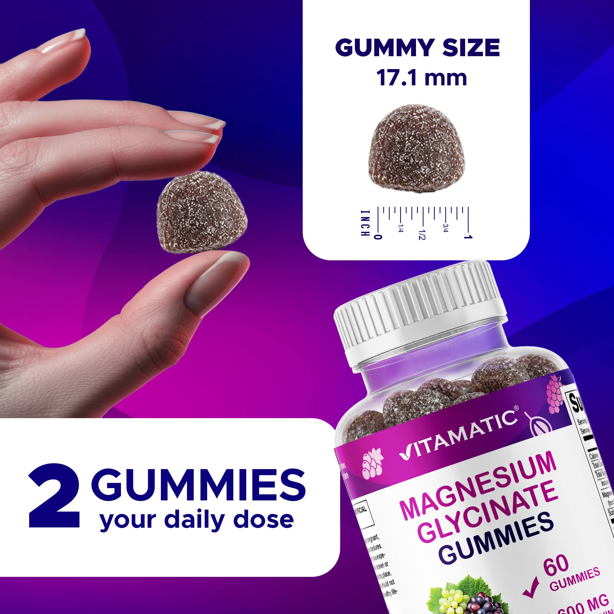 Vitamatic Magnesium Glycinate Gummies 600 mg, 60 Count