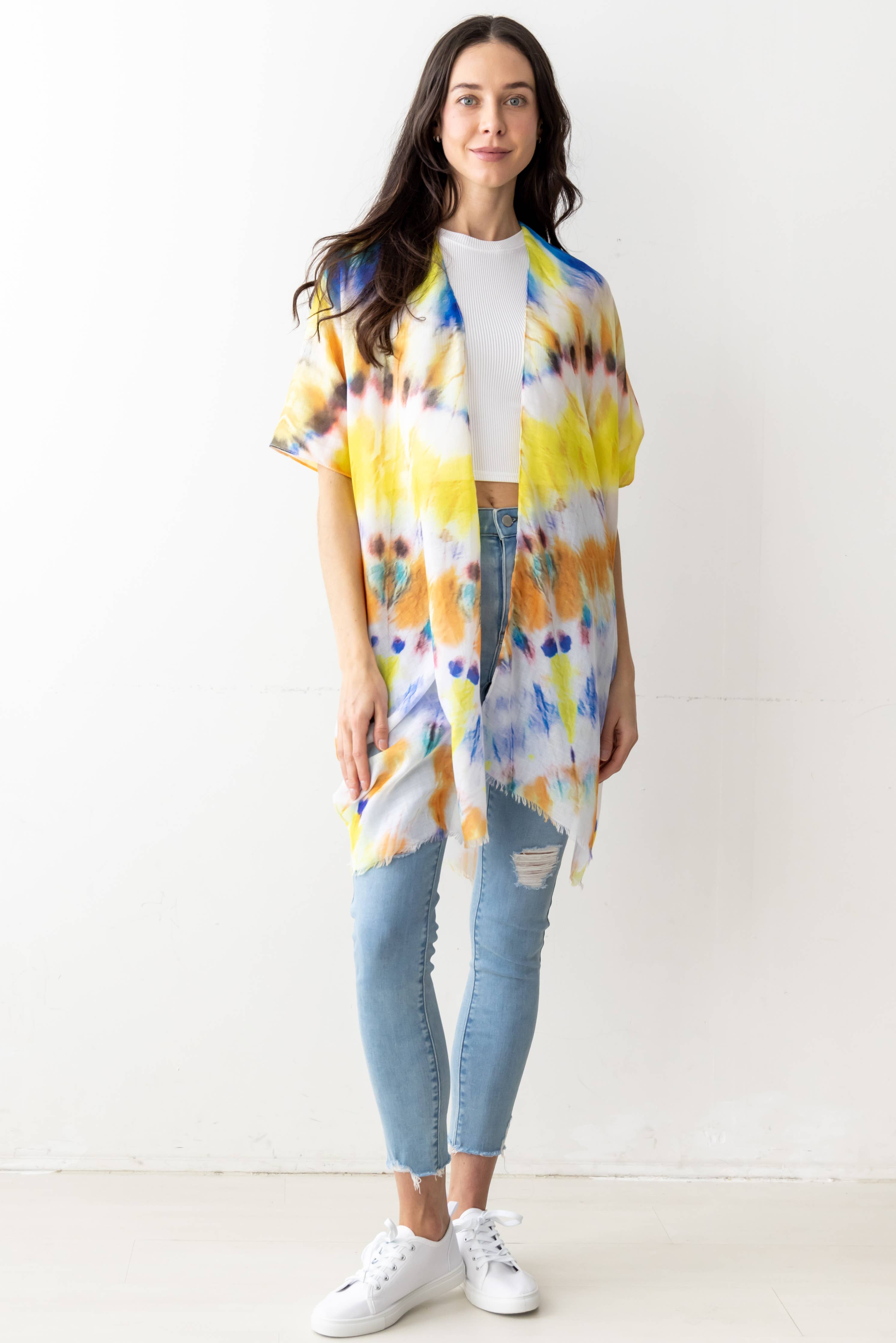 Abstract Tie Dye Print Kimono