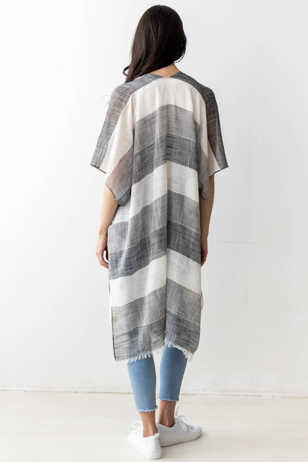 Stripe Faux Linen Kimono