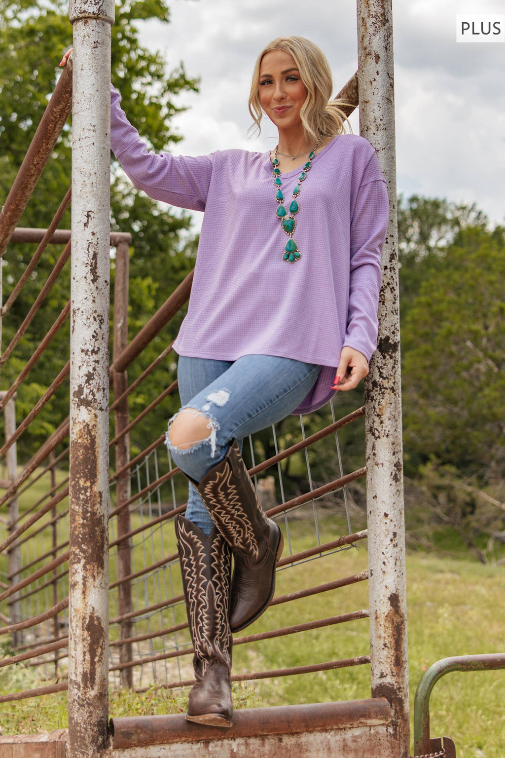 PLUS SIZE V Neck Thermal Top