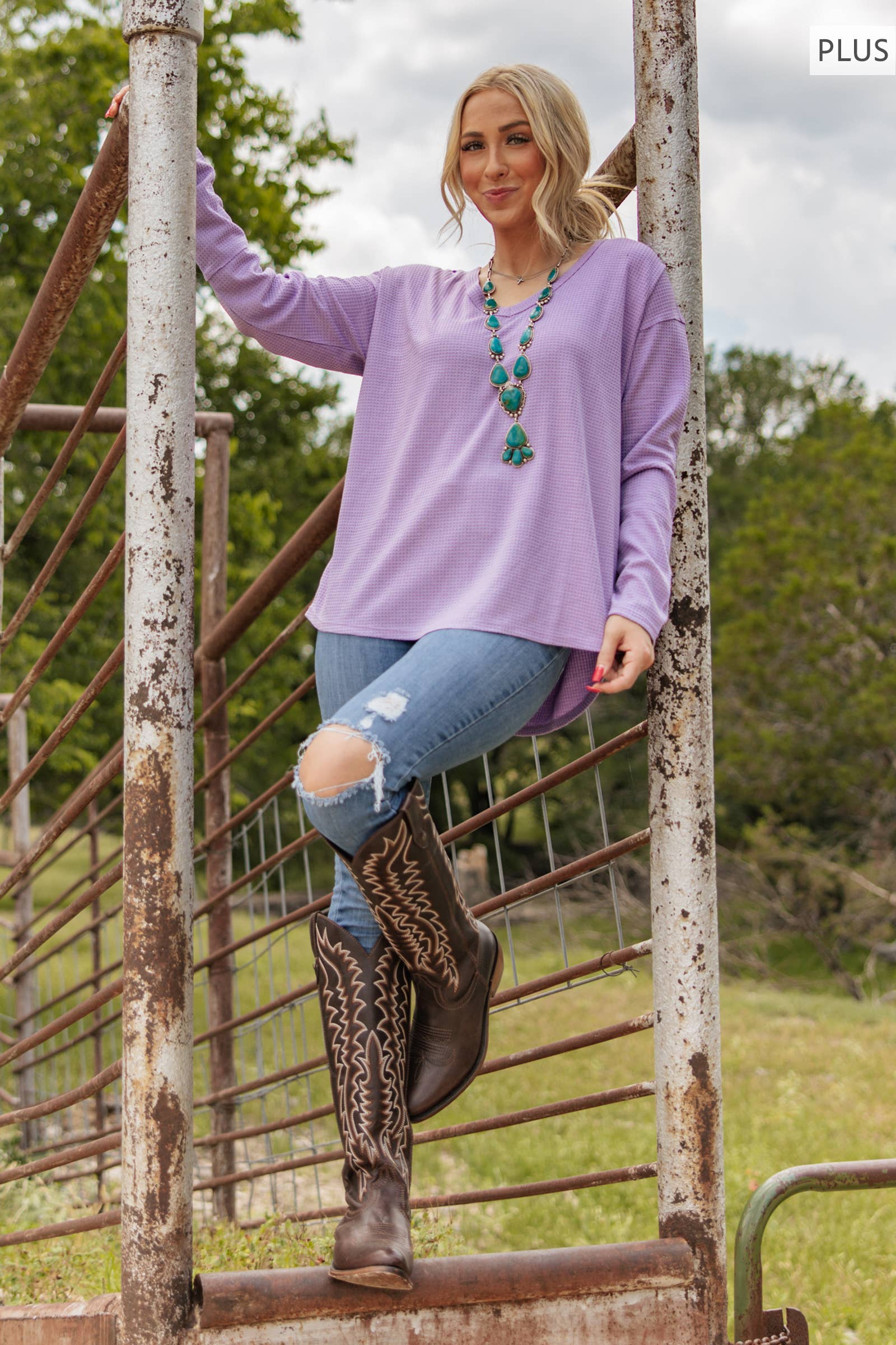 PLUS SIZE V Neck Thermal Top