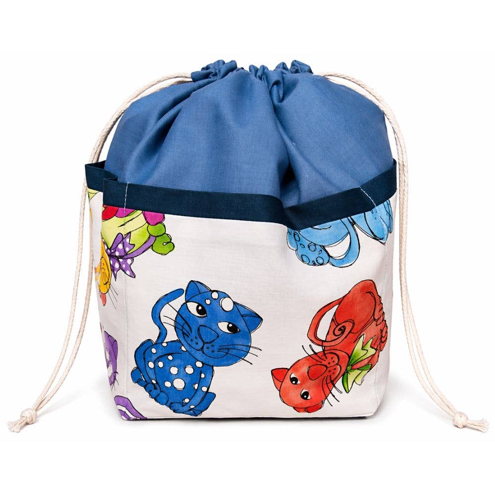 Stylish 9 Pocket Drawstring Project Bag | Cool Cats