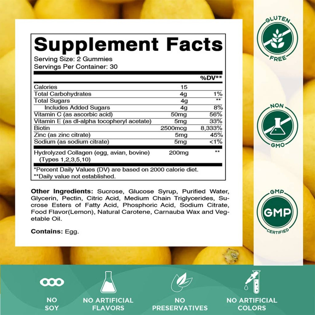 Vitamatic Hydrolyzed Collagen Gummies| Zinc and Biotin| 60ct