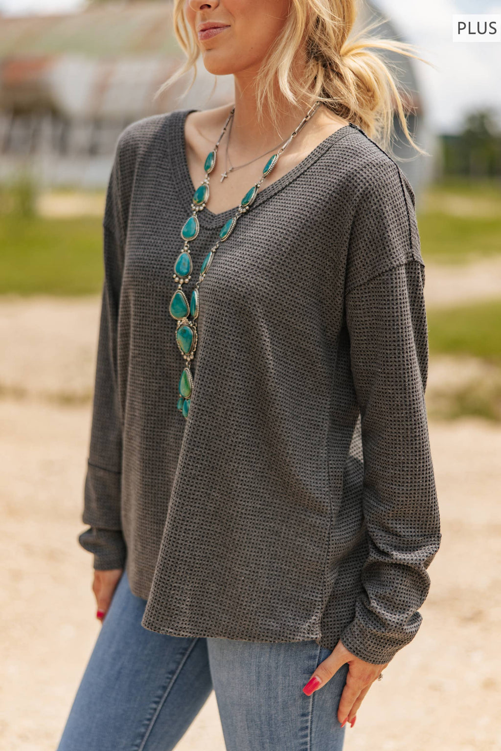 PLUS SIZE V Neck Thermal Top