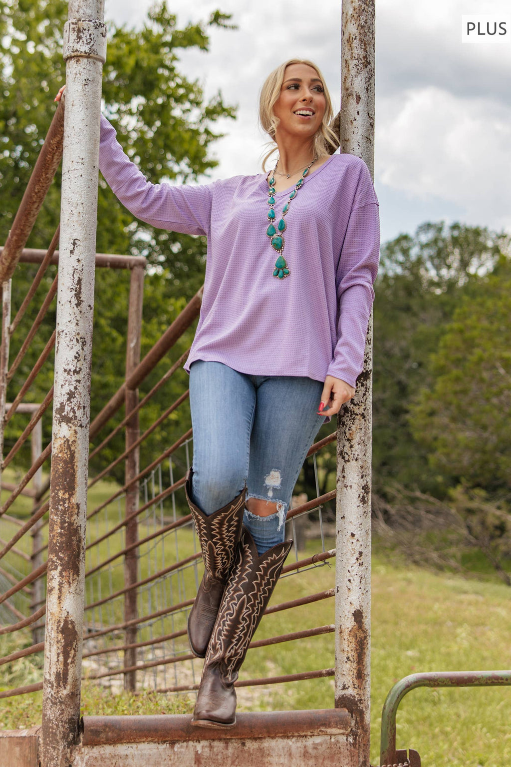 PLUS SIZE V Neck Thermal Top