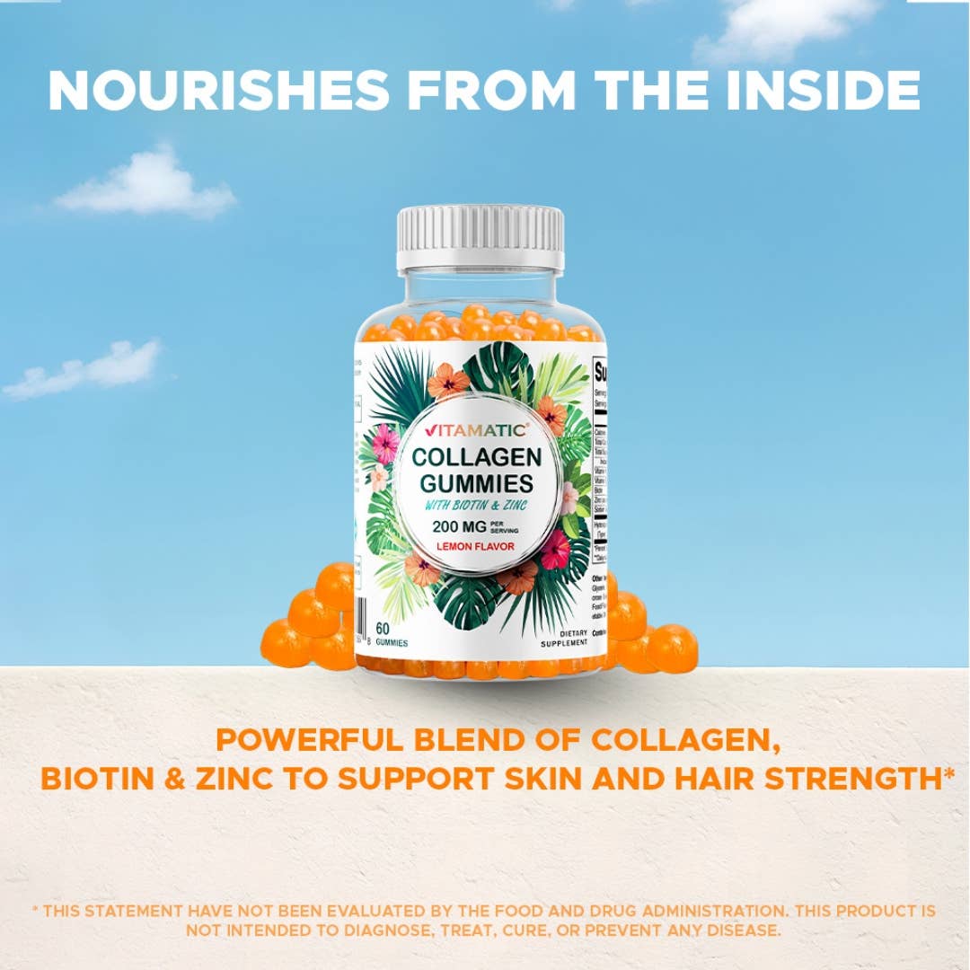 Vitamatic Hydrolyzed Collagen Gummies| Zinc and Biotin| 60ct