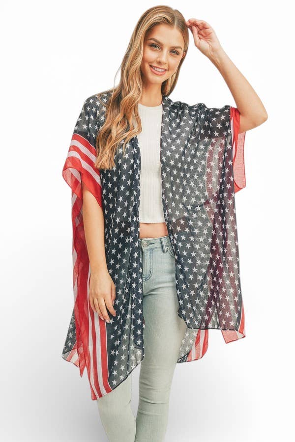 USA Flag Printed Light Weight Kimono