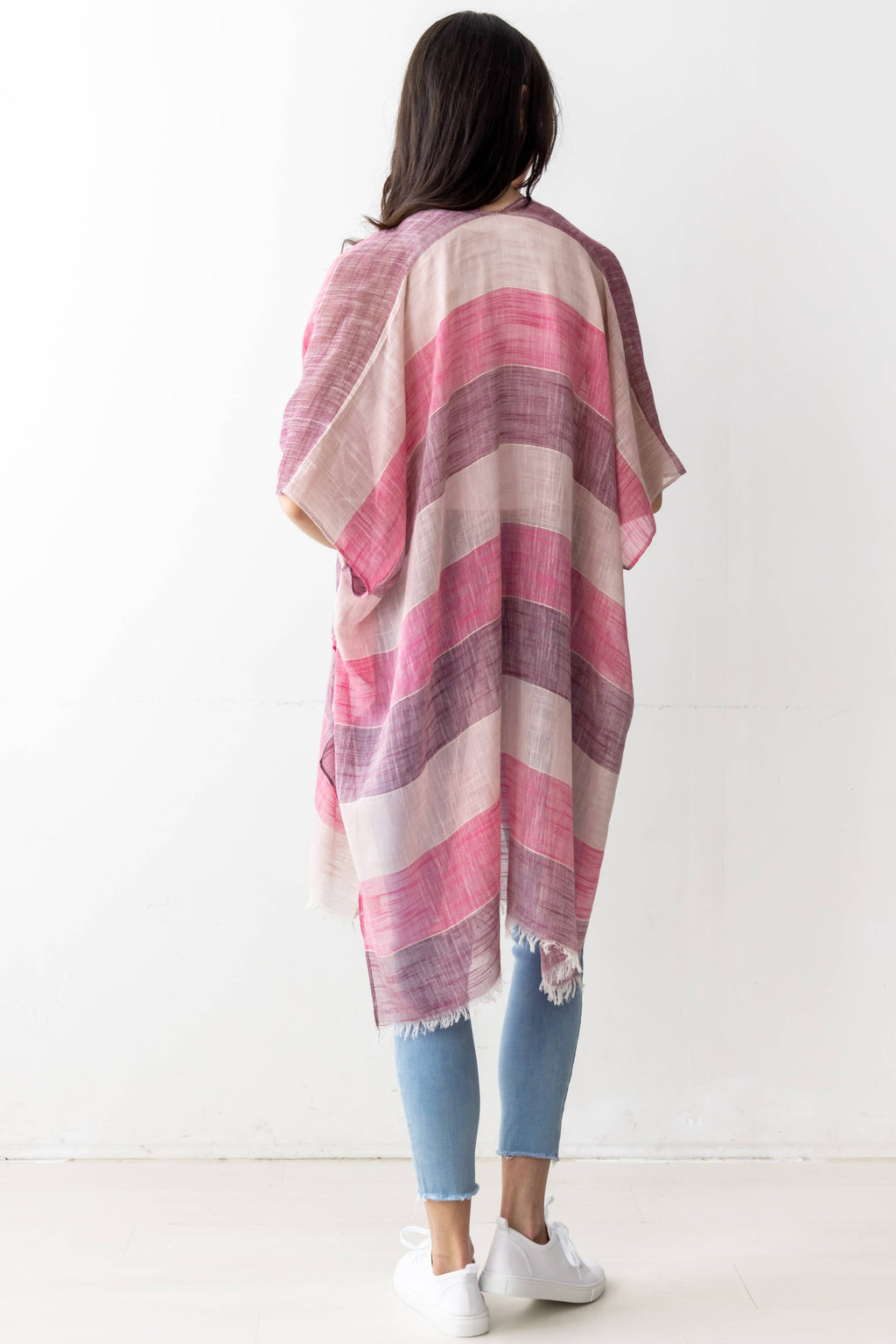 Stripe Faux Linen Kimono
