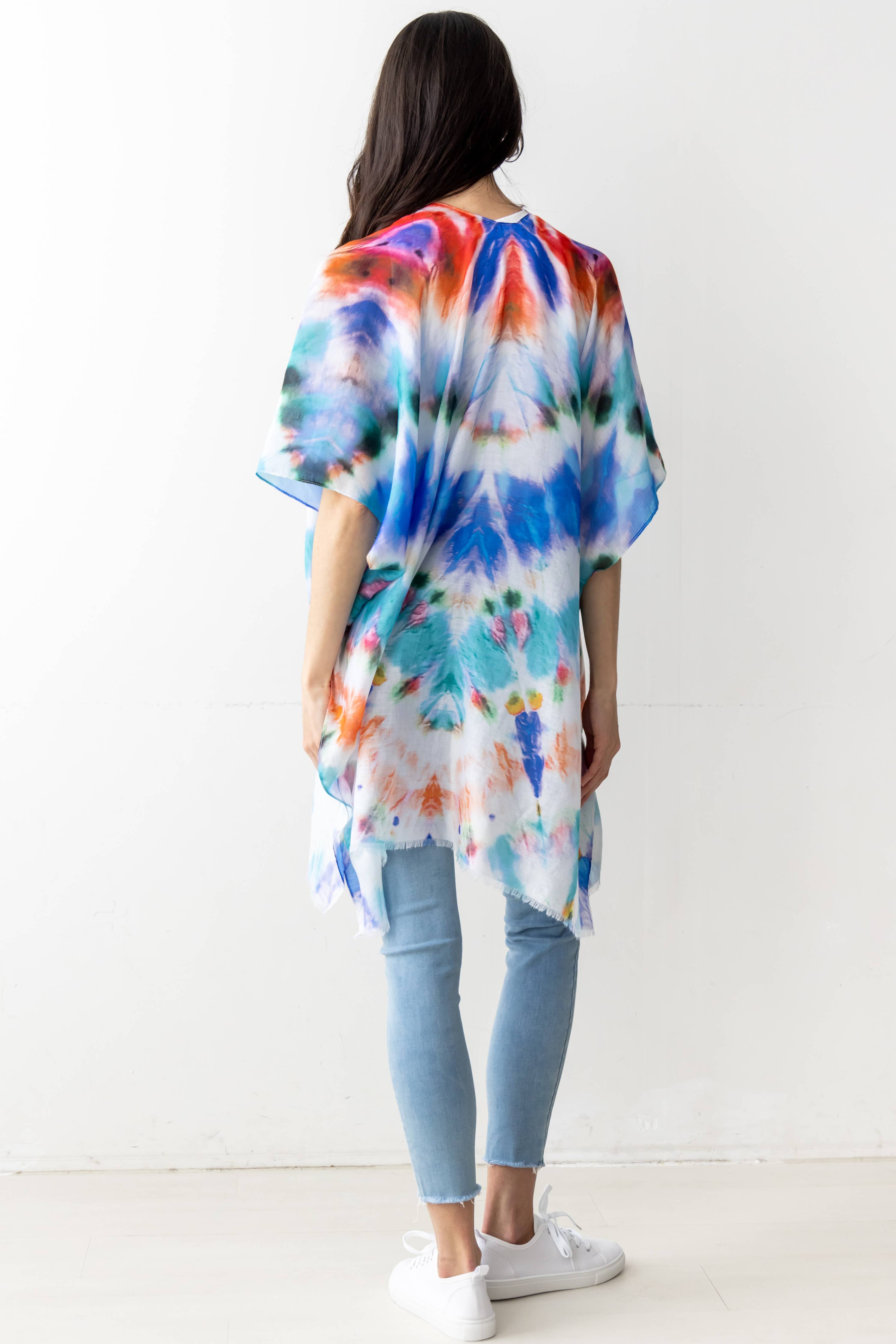 Abstract Tie Dye Print Kimono