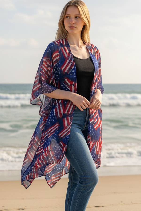 American Flag Print Light Weight Kimono
