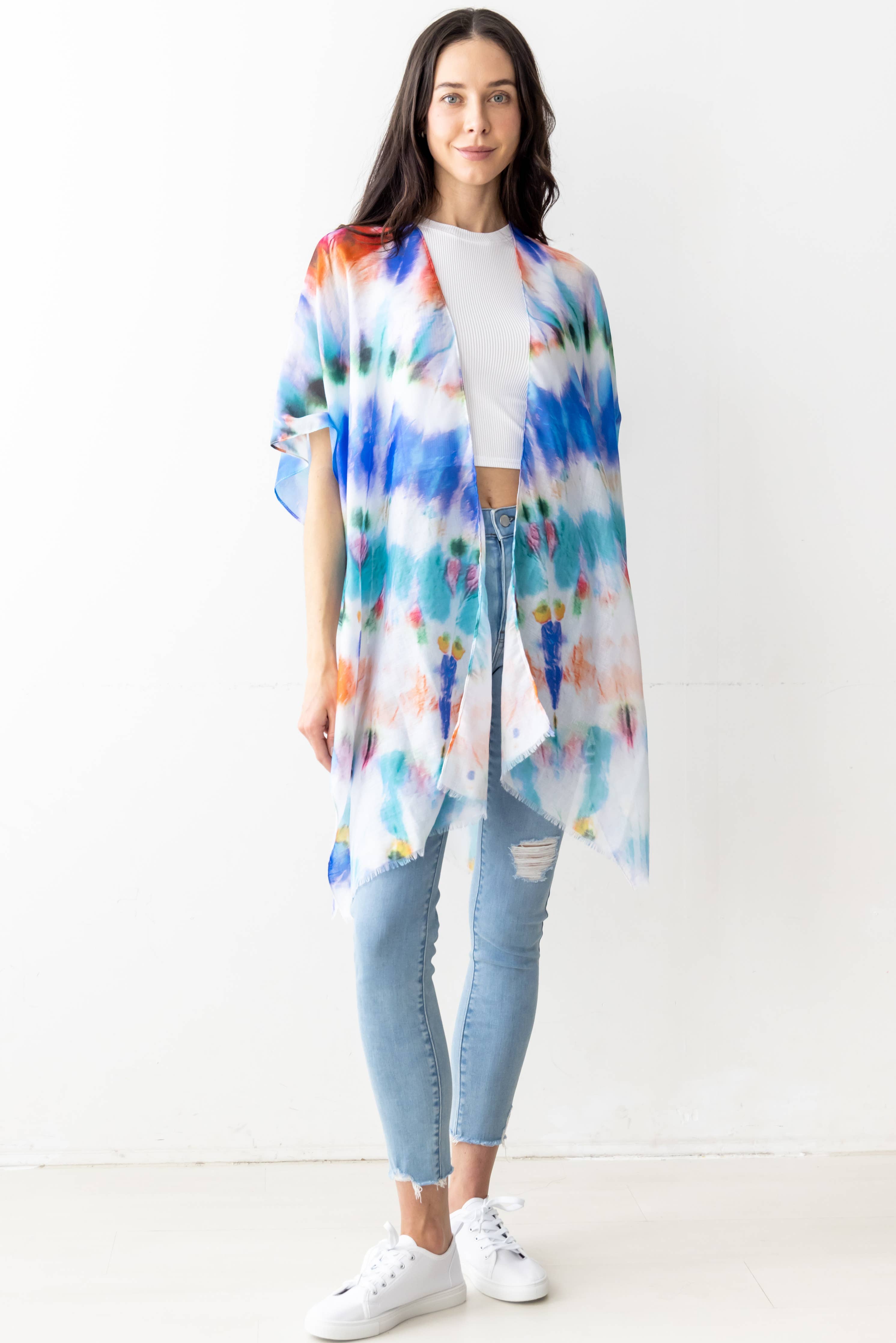 Abstract Tie Dye Print Kimono