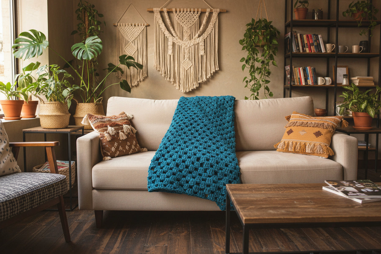 Granny square blanket dark blue